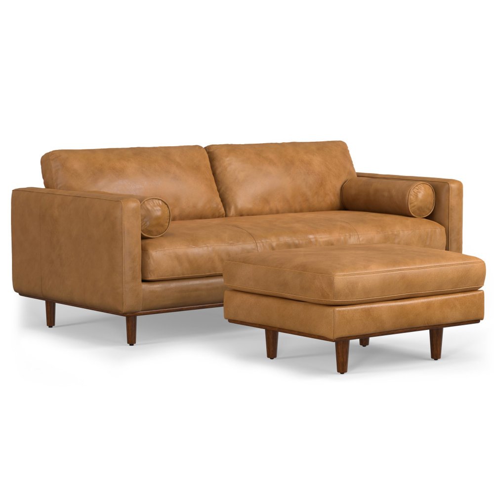 89" Sienna Leather Sofa With Ottoman With Brown Legs