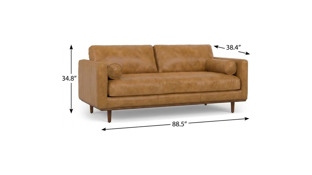 89" Sienna Leather Sofa With Ottoman With Brown Legs