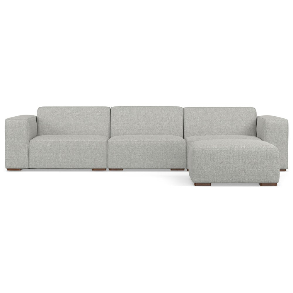 122" Gray Fabric Sofa With Ottoman With Brown Legs