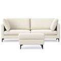 90" Cream Fabric Sofa With Ottoman With Black Legs