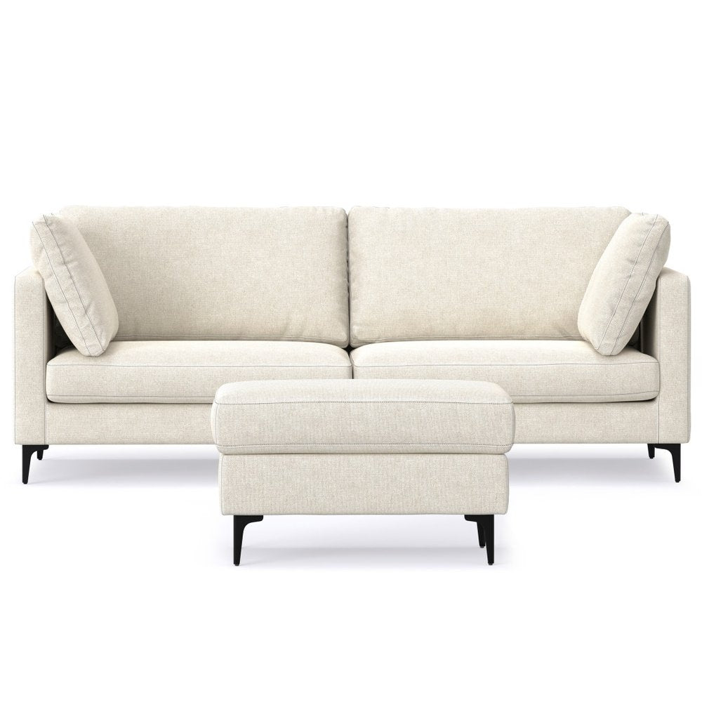 90" Cream Fabric Sofa With Ottoman With Black Legs