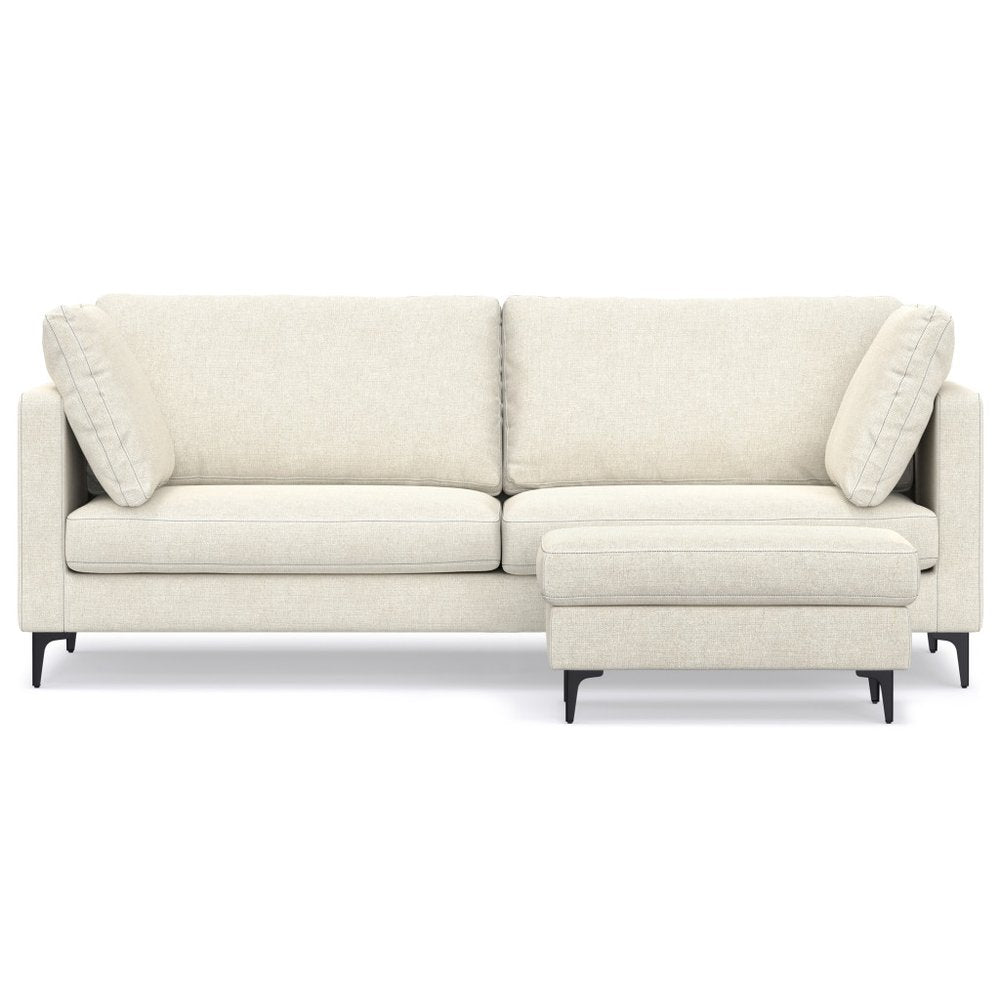 90" Cream Fabric Sofa With Ottoman With Black Legs