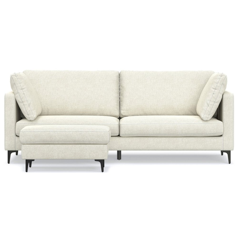 90" Cream Fabric Sofa With Ottoman With Black Legs