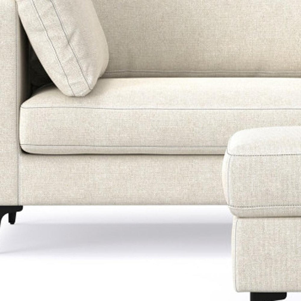 90" Cream Fabric Sofa With Ottoman With Black Legs