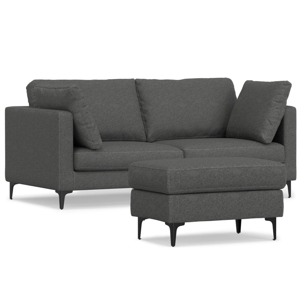76" Gray Fabric Sofa With Ottoman With Black Legs