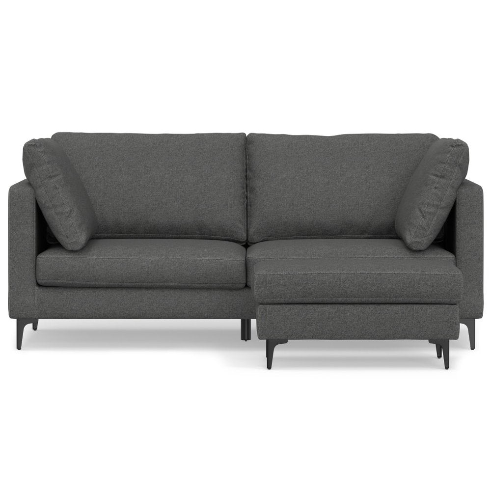76" Gray Fabric Sofa With Ottoman With Black Legs