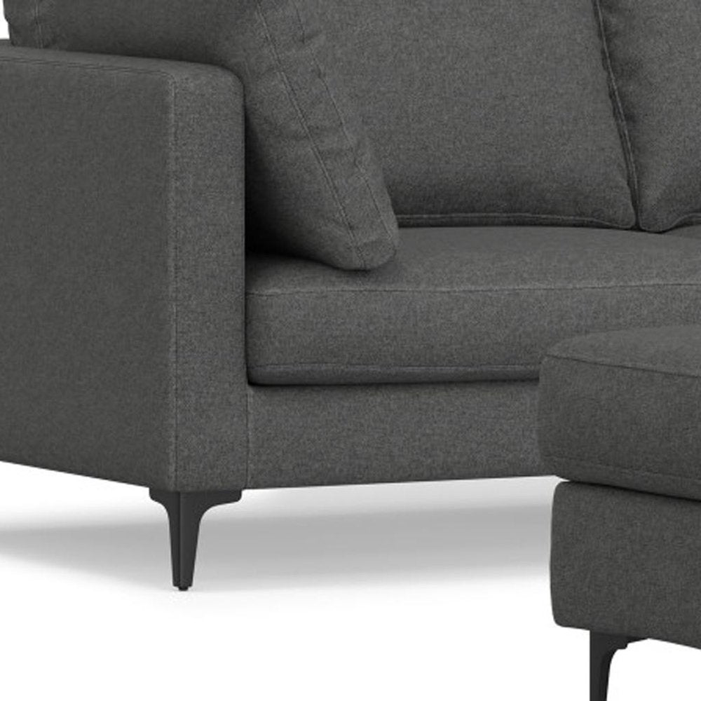 76" Gray Fabric Sofa With Ottoman With Black Legs