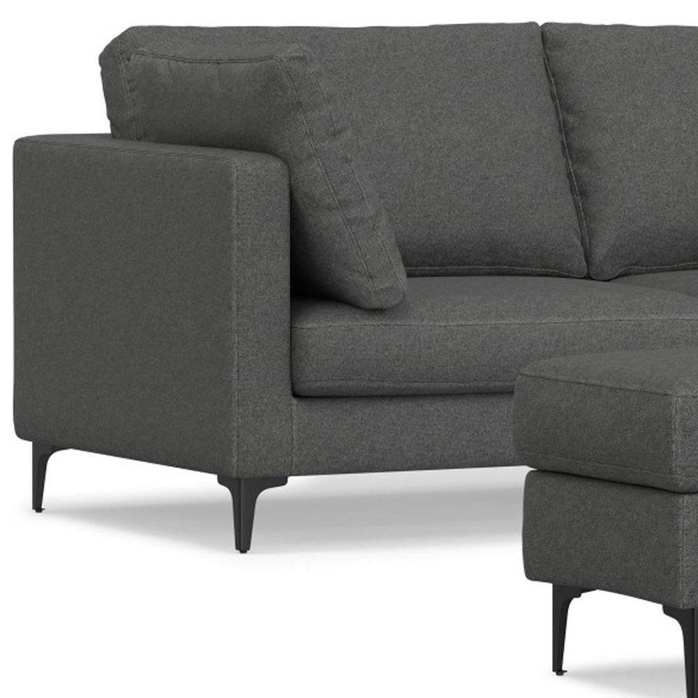 76" Gray Fabric Sofa With Ottoman With Black Legs