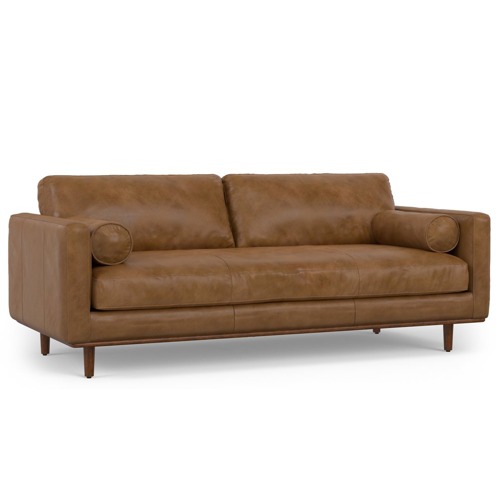 89" Brown Leather Sofa With Ottoman