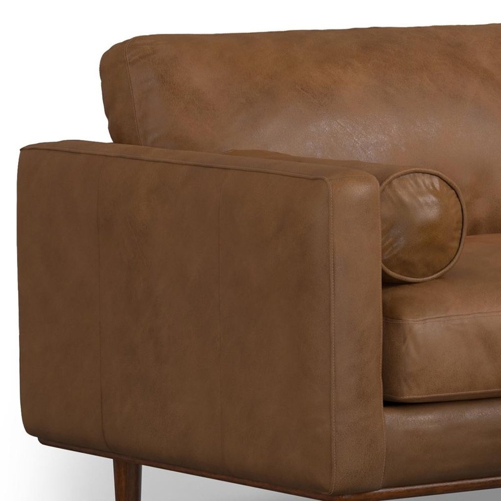 89" Brown Leather Sofa With Ottoman