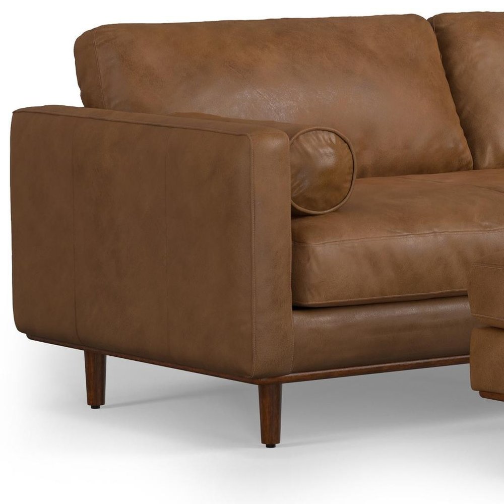 89" Brown Leather Sofa With Ottoman