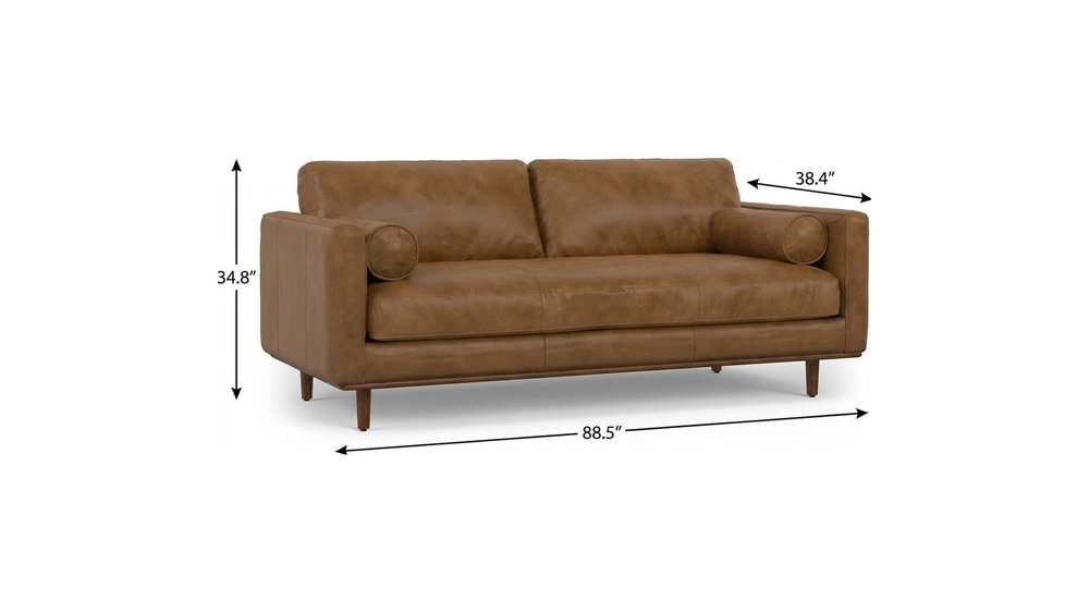89" Brown Leather Sofa With Ottoman