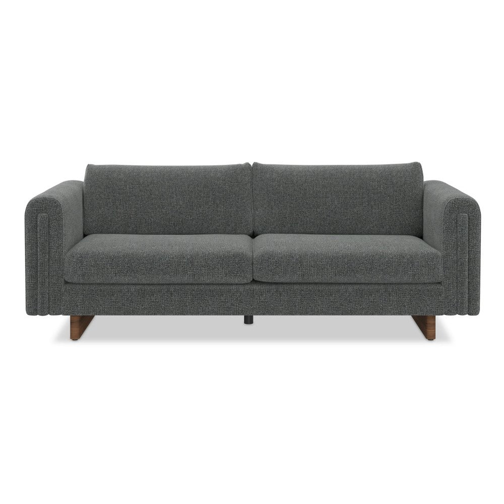 84" Dark Gray Fabric Sofa With Walnut Legs