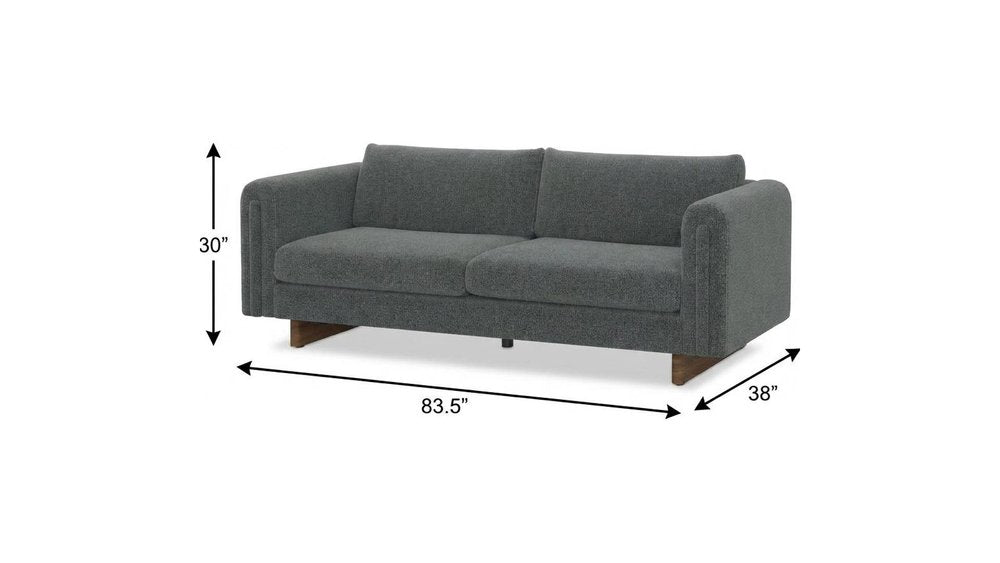 84" Dark Gray Fabric Sofa With Walnut Legs