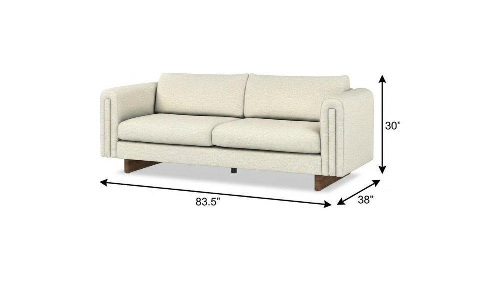 84" Ivory Fabric Sofa With Walnut Legs
