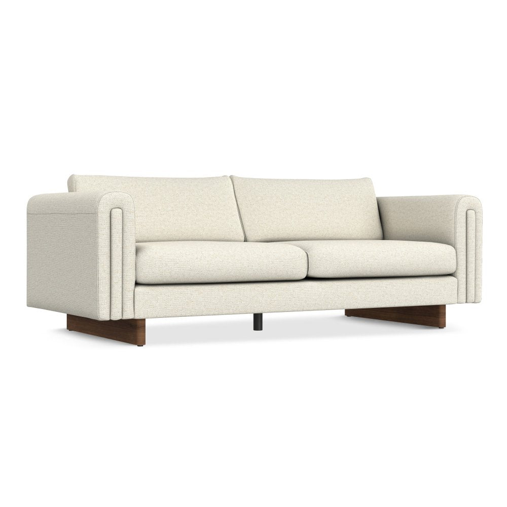 84" Ivory Fabric Sofa With Walnut Legs