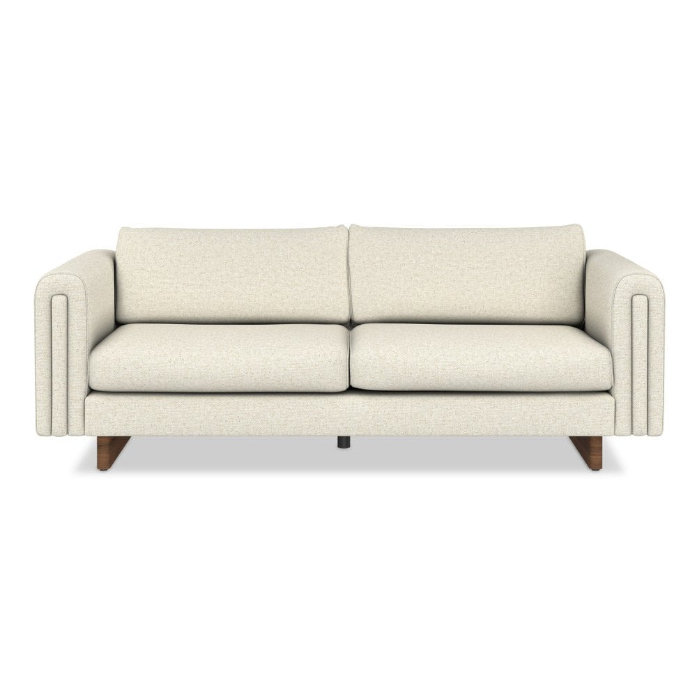 84" Ivory Fabric Sofa With Walnut Legs