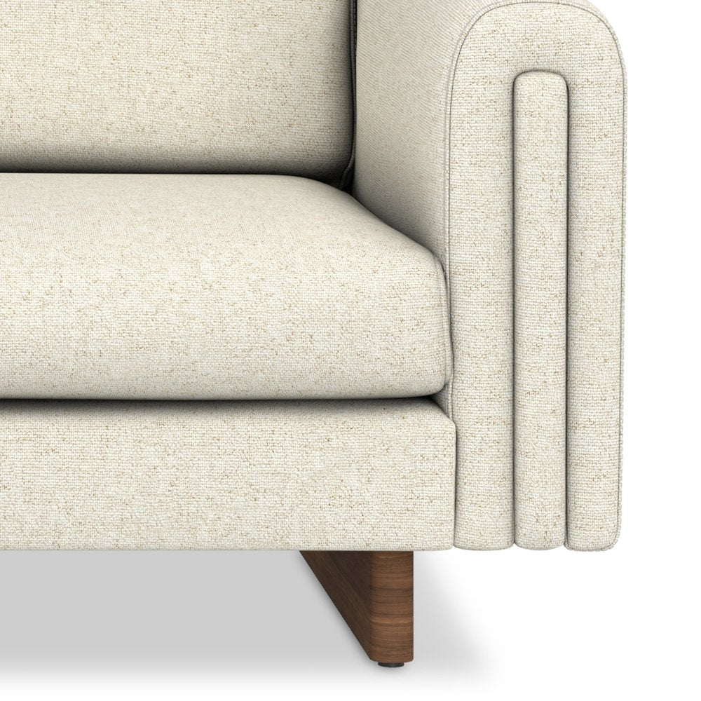 84" Ivory Fabric Sofa With Walnut Legs