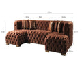 Tufted Orange Velvet Modular U Shaped Sofa and Chaise Sectional With Toss Pillows