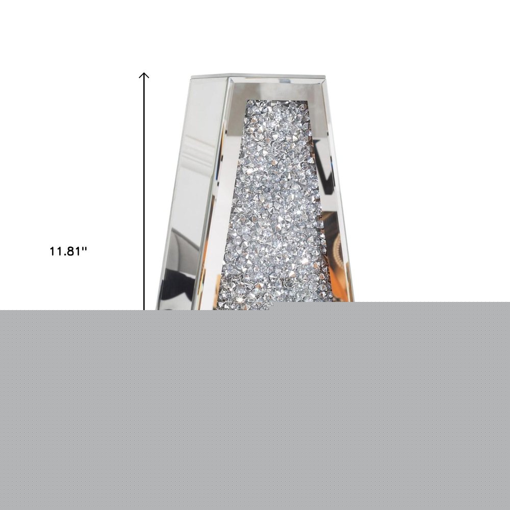12" Silver Faux Crystal And Mirrored Glass Table Vase