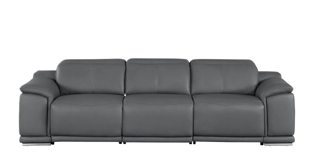 107" Dark Gray Top Grain Leather Reclining USB Sofa