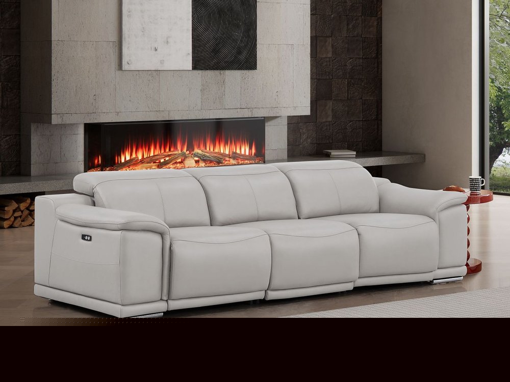 107" Dark Gray Top Grain Leather Reclining USB Sofa