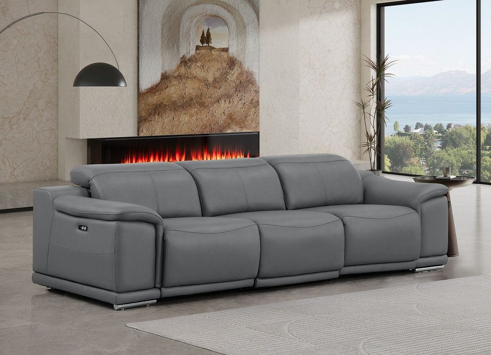 107" Dark Gray Top Grain Leather Reclining USB Sofa