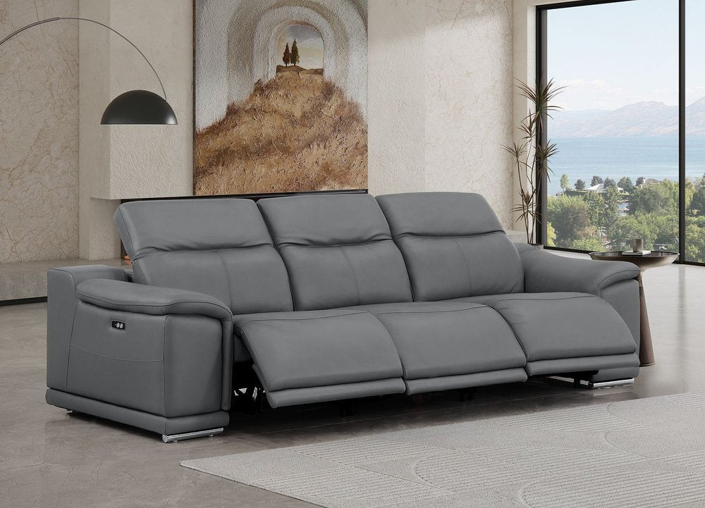 107" Dark Gray Top Grain Leather Reclining USB Sofa