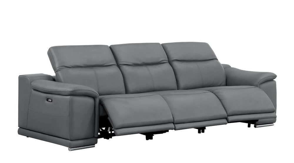 107" Dark Gray Top Grain Leather Reclining USB Sofa