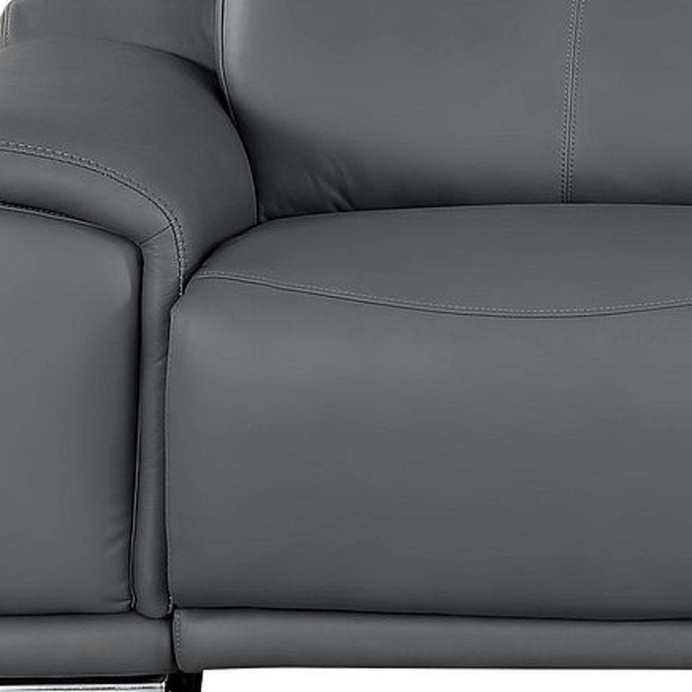 107" Dark Gray Top Grain Leather Reclining USB Sofa