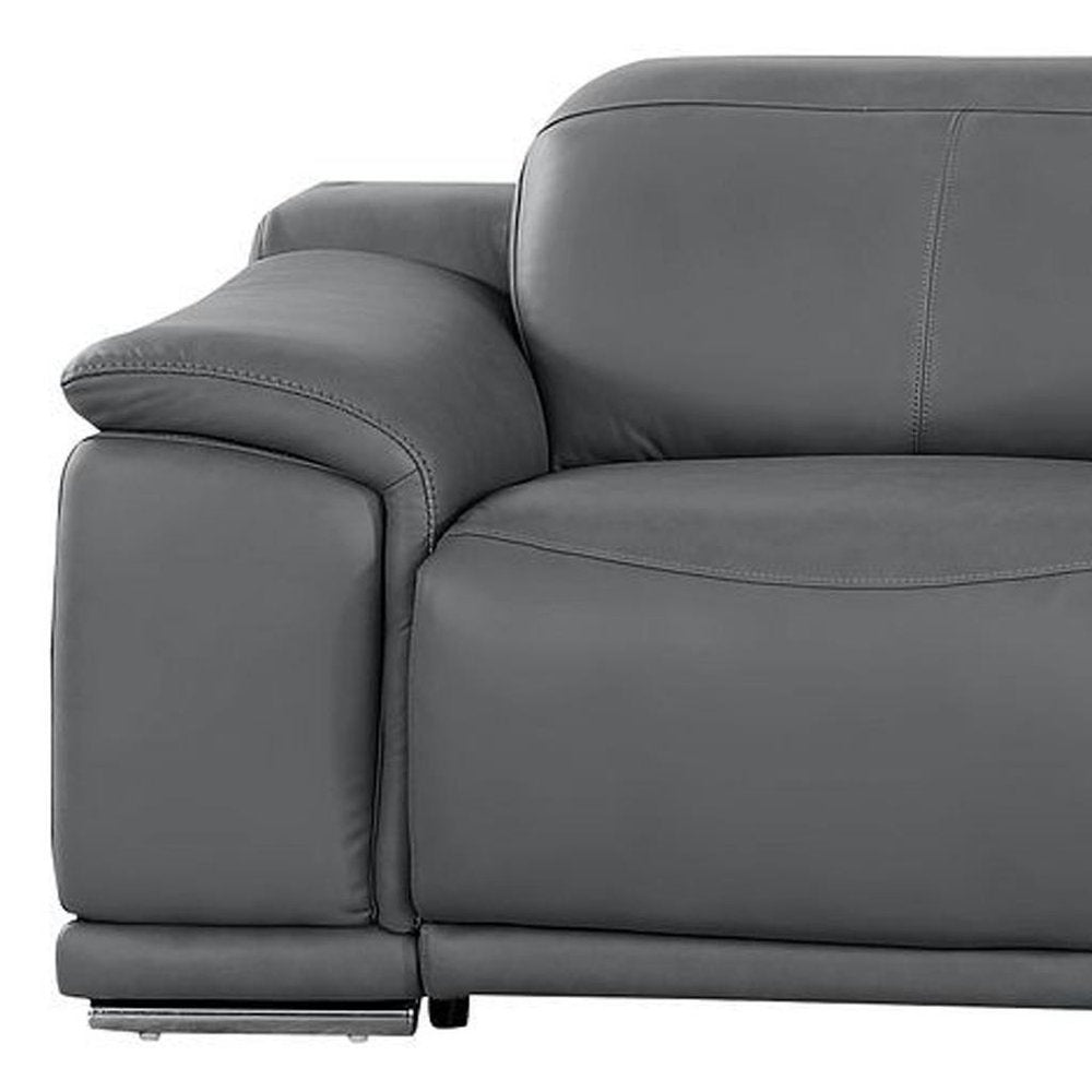 134" Dark Gray Top Grain Leather Reclining USB Sofa And Storage