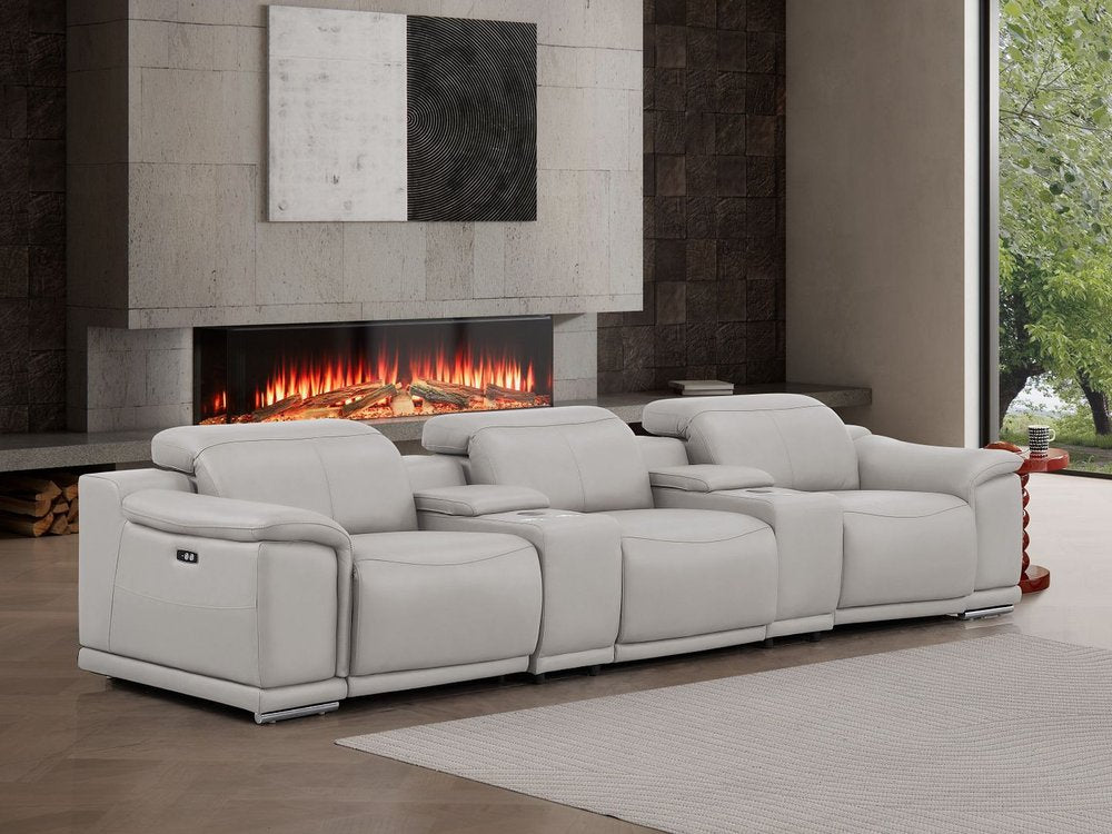 134" Dark Gray Top Grain Leather Reclining USB Sofa And Storage