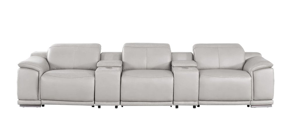 134" Dark Gray Top Grain Leather Reclining USB Sofa And Storage
