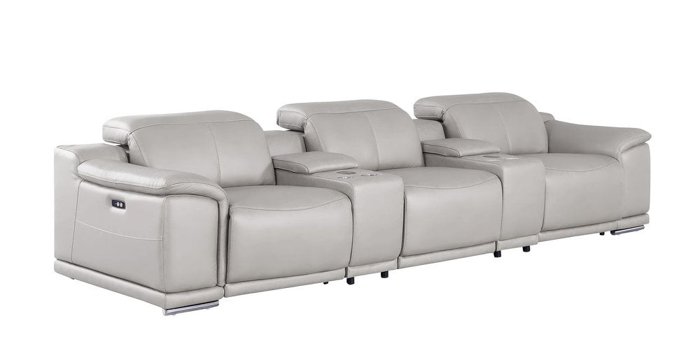 134" Dark Gray Top Grain Leather Reclining USB Sofa And Storage