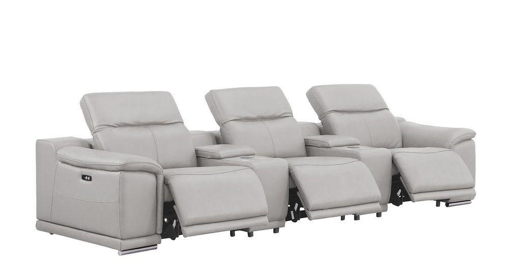 134" Dark Gray Top Grain Leather Reclining USB Sofa And Storage