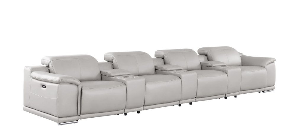 175" Dark Gray Top Grain Leather Reclining USB Sofa And Storage