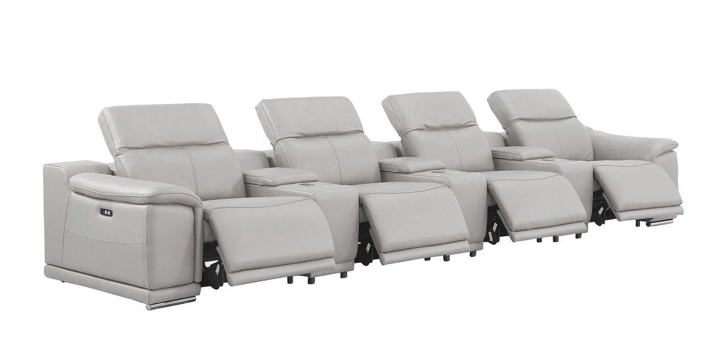 175" Dark Gray Top Grain Leather Reclining USB Sofa And Storage