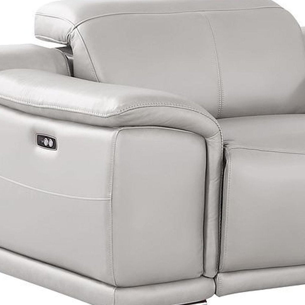 175" Dark Gray Top Grain Leather Reclining USB Sofa And Storage