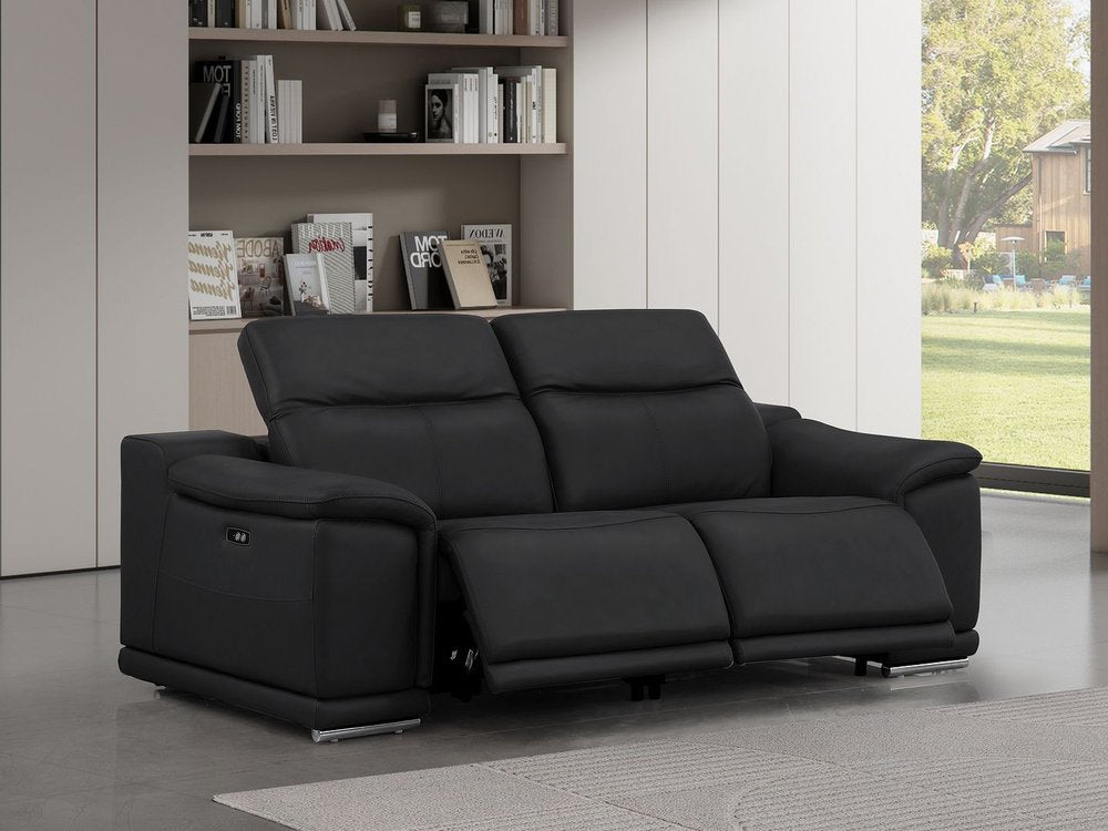 80" Black and Silver Leather Power Reclining Loveseat