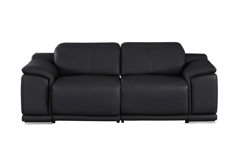 80" Black and Silver Leather Power Reclining Loveseat
