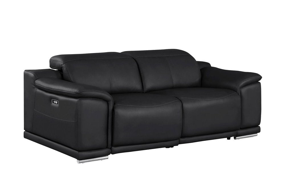 80" Black and Silver Leather Power Reclining Loveseat