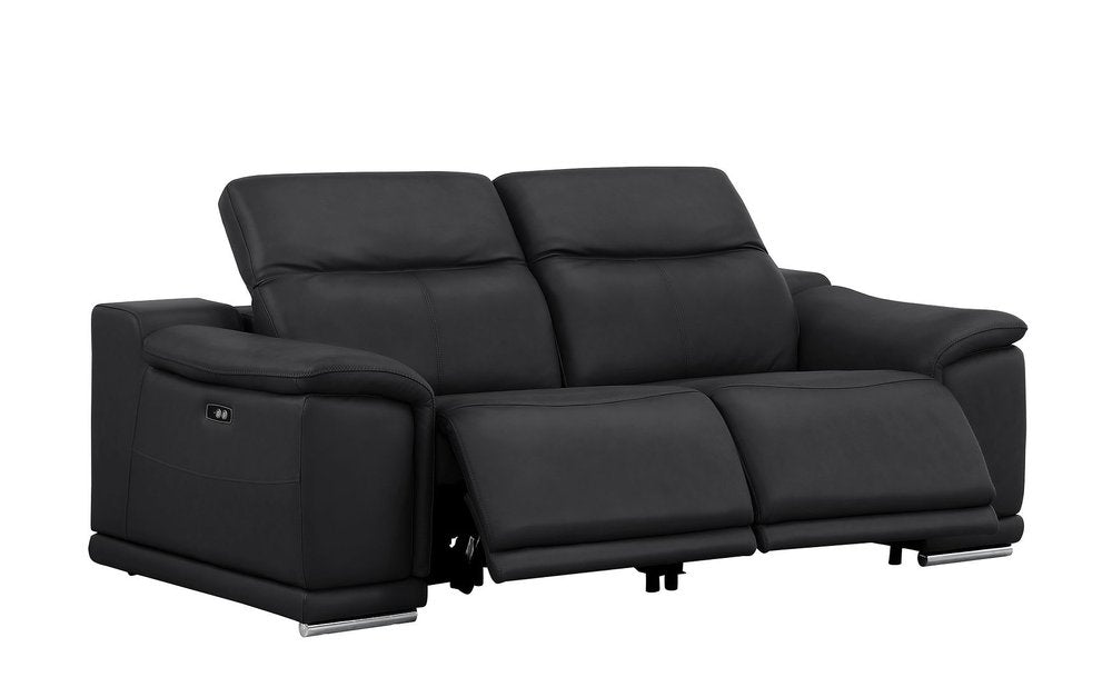 80" Black and Silver Leather Power Reclining Loveseat