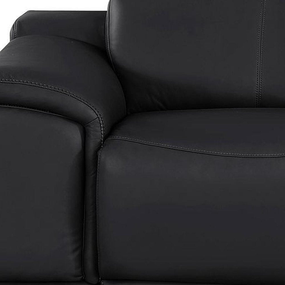 80" Black and Silver Leather Power Reclining Loveseat