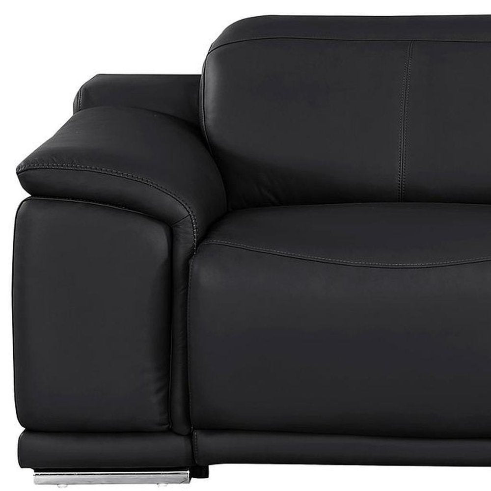 80" Black and Silver Leather Power Reclining Loveseat