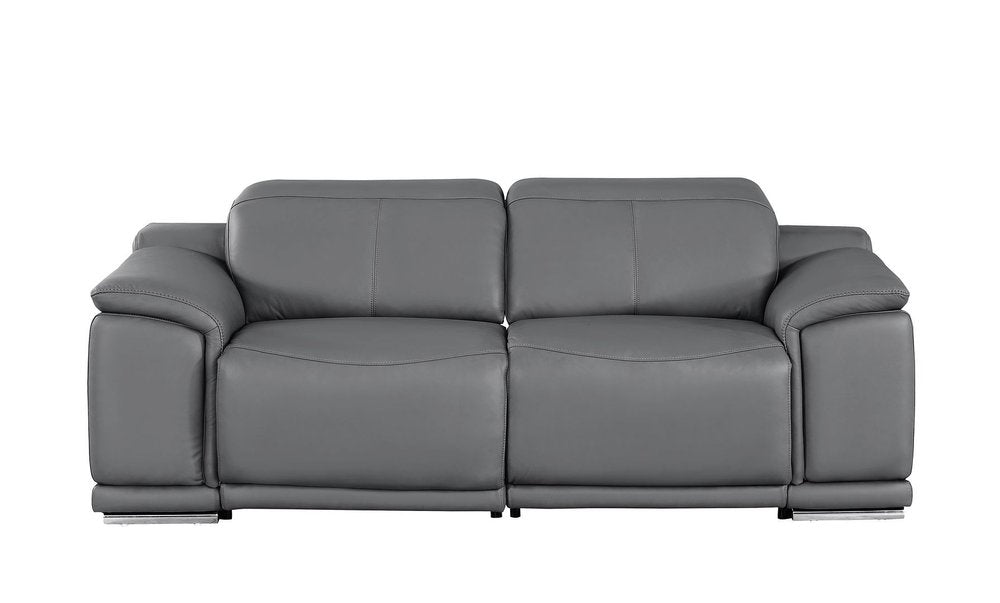 80" Battleship Gray and Silver Leather Power Reclining Loveseat