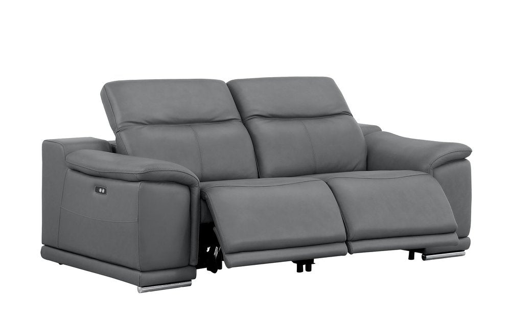 80" Battleship Gray and Silver Leather Power Reclining Loveseat