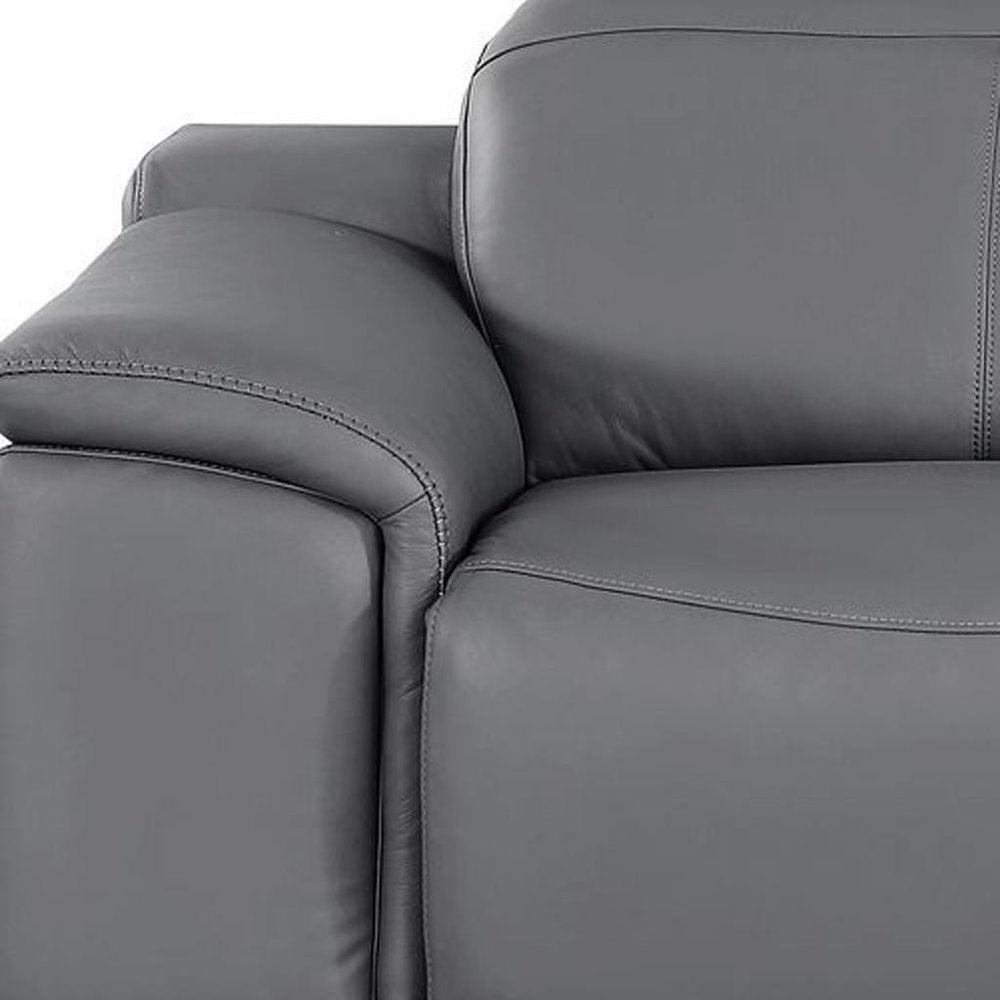 80" Battleship Gray and Silver Leather Power Reclining Loveseat
