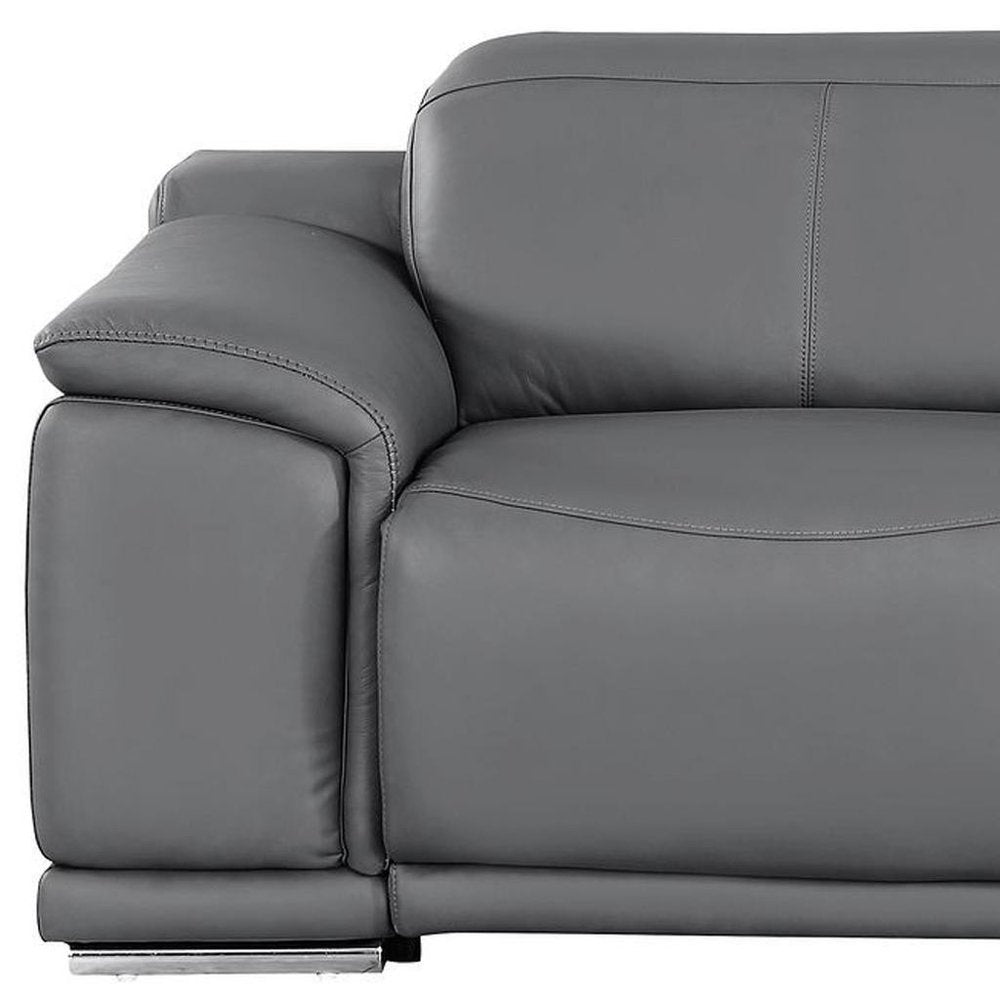 80" Battleship Gray and Silver Leather Power Reclining Loveseat
