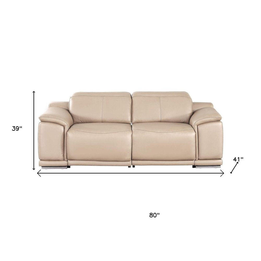 80" Battleship Gray and Silver Leather Power Reclining Loveseat