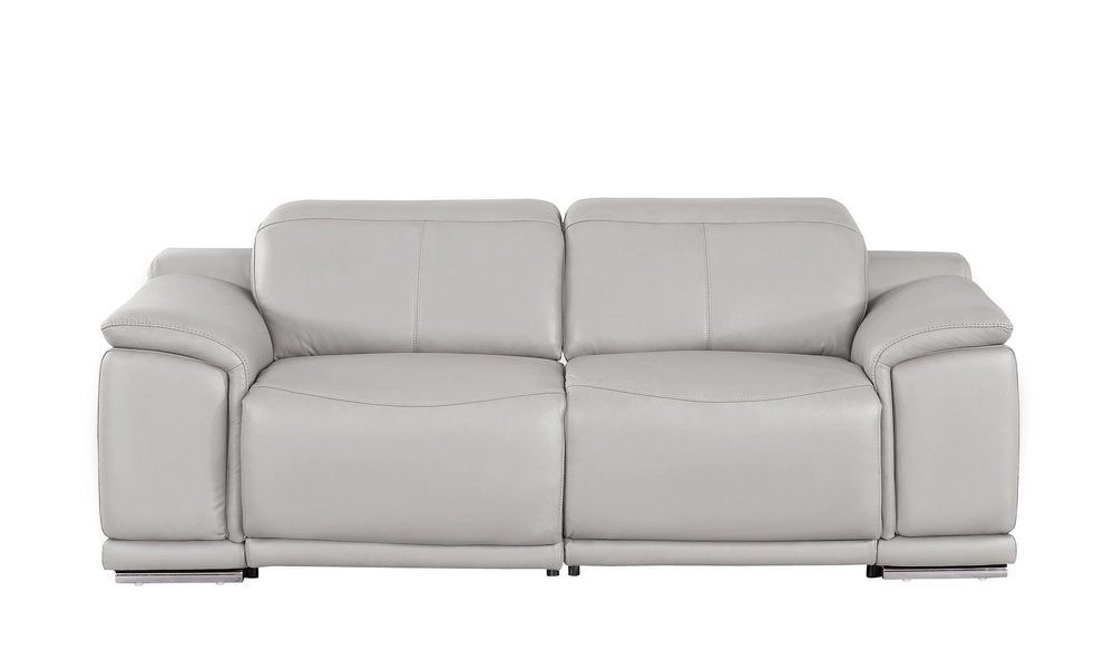 80" Ash Gray and Silver Leather Power Reclining Loveseat